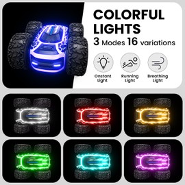 Tecnock Ferngesteuertes Auto ab 3 Jahre, RC Auto 360° Flip/Doppelseitige Drehung mit LED Licht, 4WD Offroad RC Drift Car, Outdoor Auto Spielzeug Geschenke für Kinder ab 3 4 5 6 7 8 9 Jahre