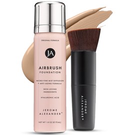 Jerome Alexander MagicMinerals AirBrush Foundation – 2 Piece Set with Airbrush Foundation and Kabuki Brush - Spray Makeup with Anti-aging Ingredients for Smooth Radiant Skin - Warm Medium