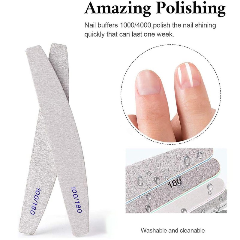 Kafeiya 10 PCS Professional Nail Files,Double Sided Emery Board(100/180 Grit),Washable