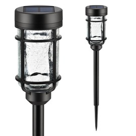 SUNNYPARK Solar Pathway Lights 2 Pack, Color Changing+Cool White LED Solar Lights Outdoor, Waterproof Solar Crackle Glass Stake Lights for Garden Path Walkway Backyard Lawn Landscape Decoration