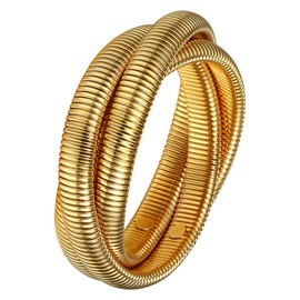 Oidea Gold Bangles Bracelets for Women: 18k Gold Plated Wide Three-layer Chunky Stretch Bracelet Stainless Steel Link Chain Bracelets Wristband Jewelry Gifts Gold