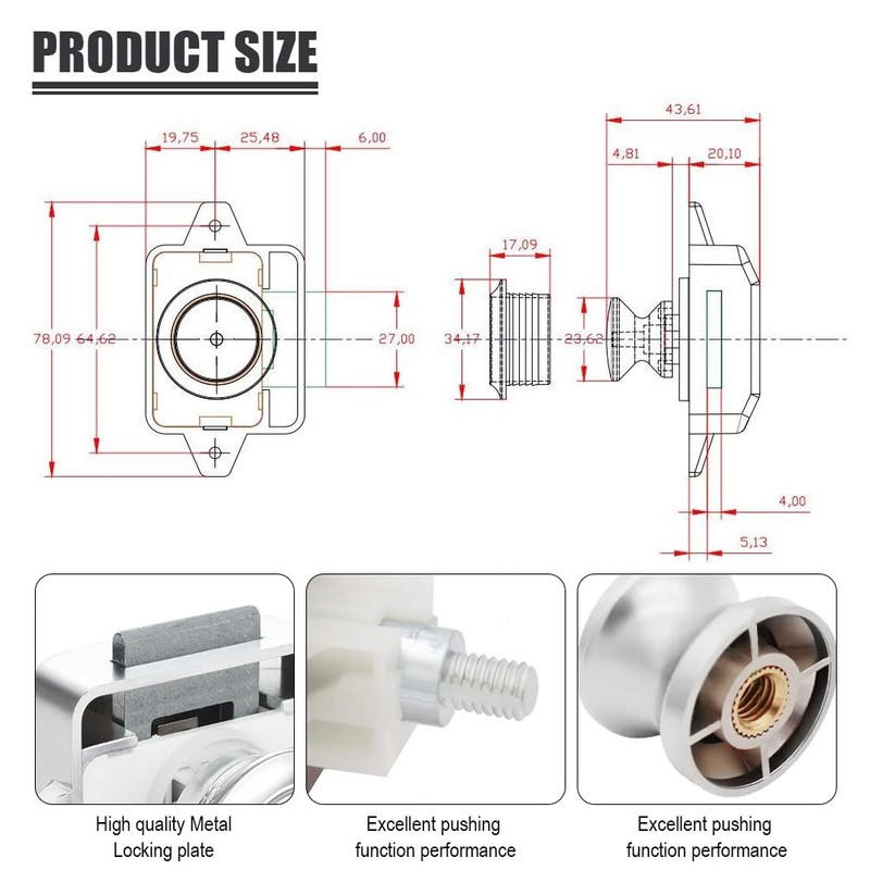 Opaltool 5PC Push Button Drawer Lock,15-18mm Keyless Push Button Door
