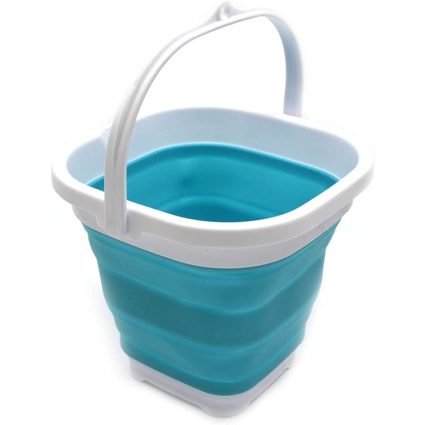 SAMMART 2.6L (0.68 Gallon) Super Mini Sqare Collapsible Plastic Bucket - Foldable Square Tub - Portable Fishing Water Pail - Space Saving Outdoor Waterpot (1, Bright Blue)