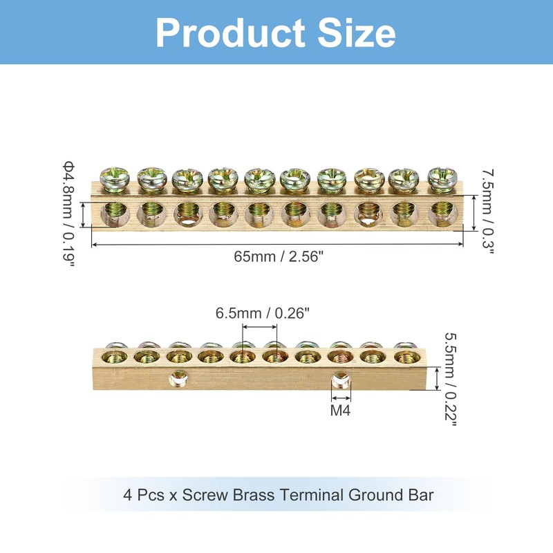 sourcing map 4 Pcs Terminal Ground Bar, 10 Positions Screw