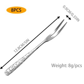 8Pack Hammered SUS304 Stainless Steel Mini Fruit Fork,Two Prong Fork, Appetizer Forks,Bistro Cocktail Salad Forks with Storage Box (5inch) (Hammered Style)