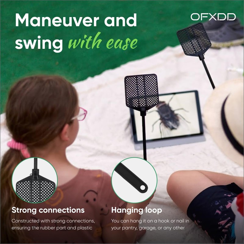 OFXDD Rubber Fly Swatter, Long Fly Swatter Pack, Fly Swatter