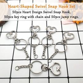 150Pcs Heart-Shaped Swivel Snap Hook Set,Metal Spring Snap Keychain Clip Keychain Hook Lobster Clasp Split Key Rings with Chain&Jump Rings Bulk for Keychain Lanyard,Charm,Jewelry,DIY Crafts Supplies