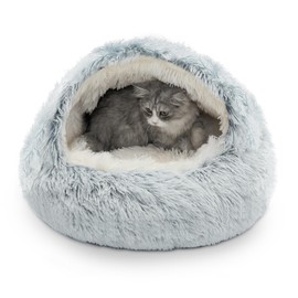 Cat Bed for Indoor Cats, Calming Cozy Cave with Self-Warming Plush, Entire Bed Machine Washable & Anti-Slip Base, Breathable Pet Bed for Small Cats&Dogs All Seasons (Gray, 50cm)