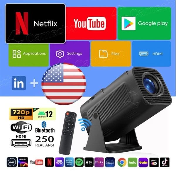 Camecho Smart Projector 5G 4K HD LED WiFi Bluetooth HDMI