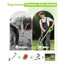 NFie Upgraded Weed Eater Handle, String Trimmer Handle Extension Back Saver, Ergonomic Weed Wacker Grip with Adjustable Shoulder Strap and Gloves for Lawn Care, Landscaping, Yard Trimming