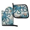 Abucaky Blue Octopus Nautical Map Oven Mitts and Pot Holders