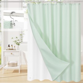 Craidlela 3 in 1 Shower Curtain Set, Mint Green Waffle Shower Curtain and PEVA Liner Set with 12 Stainless Steel Shower Curtain Hooks, Waterproof Shower Curtains for Bathroom, 72 W x 72 H