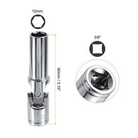 sourcing map 3/8" Drive Universal Joint Socket 12mm CR-V Metric 6-Point Rotation Swivel Flex Socket