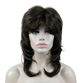 Lydell Long Wavy Wig Shaggy Layered Classic Wigs with Bangs for Women Light Chestnut Brown
