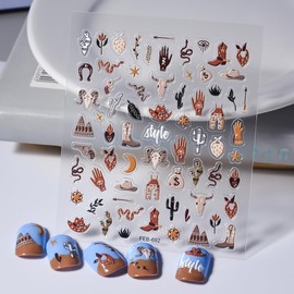 Nail Stickers Decals Cow Nail Art Decals Brown Nail Art Stickers with Design Boots Gloves Nails Sticker Charms Supply for Women Girls Manicure Decoration
