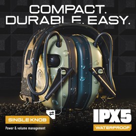 M300A Ear Protection For Gun Range - Shooting Ear Muffs with Ergonomic Gel Cushions, IPX5 Waterproof Gear - Noise Blocking & Hearing Protection for Hunting, Green