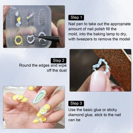 3D Silicone Nail Molds with 6 Patterns Cream Chain Embossing Pattern Design Reusable Manicure Template for DIY Resin Gel Nails Nail Decoration for Women