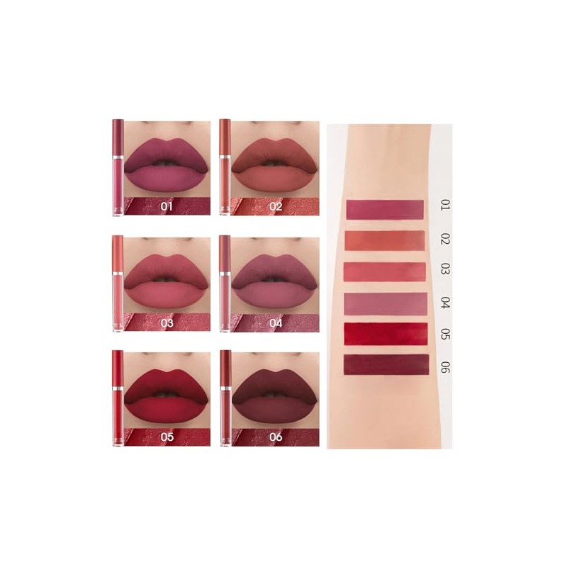 6PCS Lápiz labial mate, lápiz labial antiadherente, lápiz labial hidratante