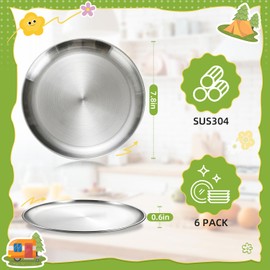 6-Piece Stainless Steel Plates, 7.8in Metal 304 Dinner Plates Unbreakable Dishes Stainless Steel Kids Plates for Home, Picnic, Camping, Reusable and Dishwasher Safe