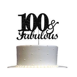 Fabulous & 100 decoraciones para tartas con purpurina negra, ideal para decoración de fiesta de 100 cumpleaños, decoración de alta calidad, brillo resistente de doble cara, palo acrílico. Fabricado en Estados Unidos