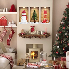 TOARTi 3D Christmas Wall Stickers Decorations,Christmas Tree Wall Stickers for Holidays Wall Decor,Snowman New Year Presents Wall Decals for Living Room Walls,Set of 3(40*22cm) Xmas Wall Art Pictures