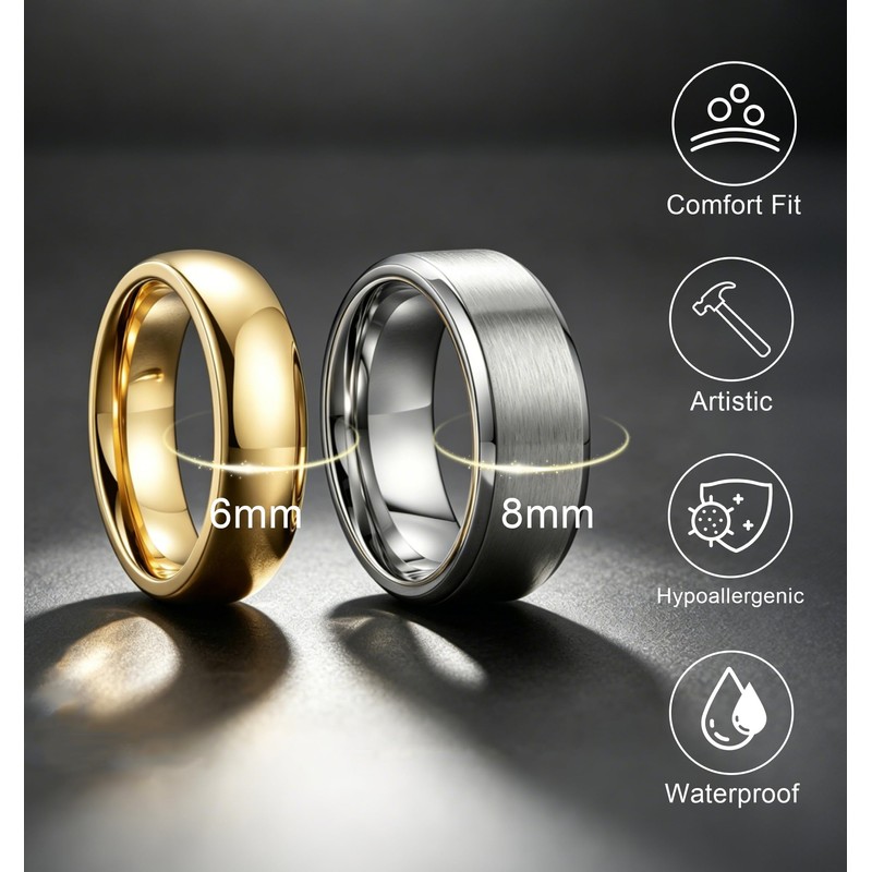 GTMJ 2PCS Wedding Band Stainless Steel Ring for Men Women-Hypoallergenic