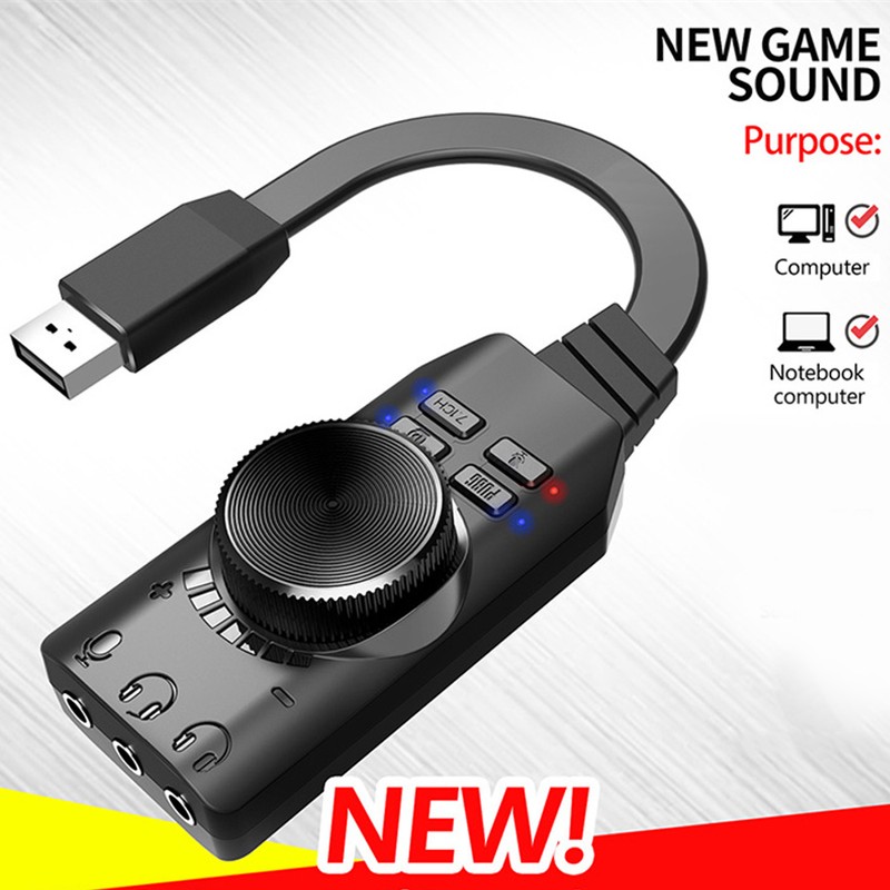 USB Sound Card Adapter 7.1 Channel Mute Button Volume Control