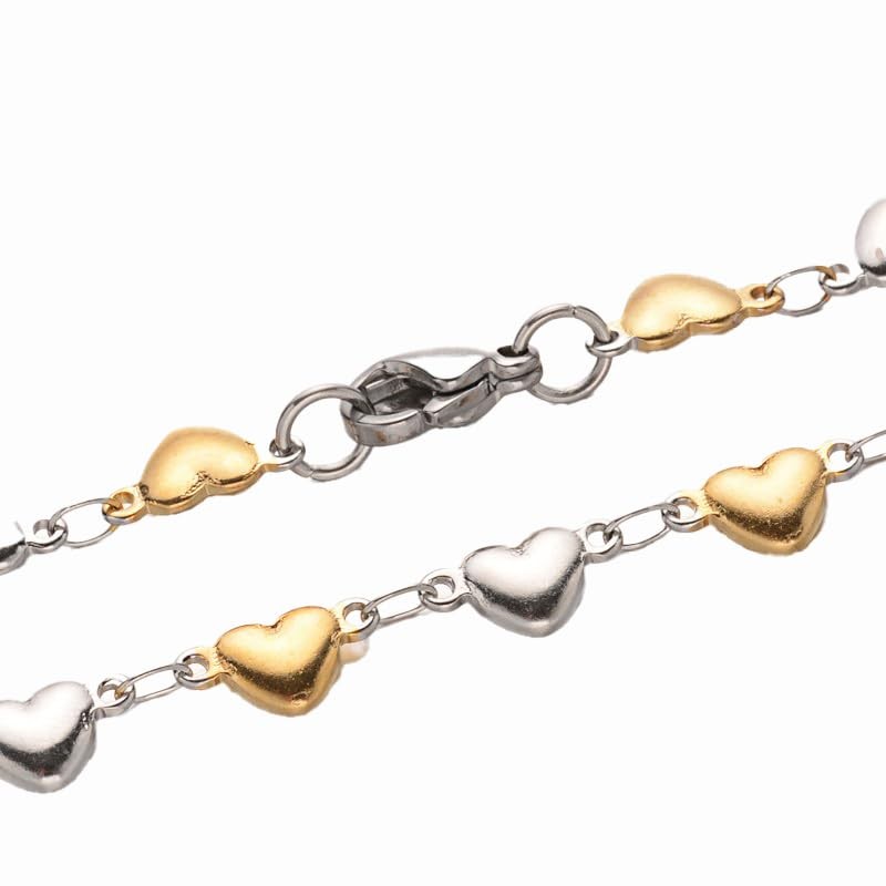 Pulsera Corazones Acero Inoxidable Dorado Y Plateado (Dorado con Plateado)