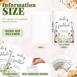 Chuangdi 25 Sets Wildflower Seed Packets Seeds of Gratitude Party Favors for Guests Self Adhesive Seed Packets Kraft Paper Seed Envelope with Thank You Tags Twine Thank You Party Favors (No Seeds)