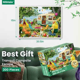 300 Piece Puzzles for Adults,Lakeside Camping Puzzle for Adults Teens,Large Piece Fun Jigsaw Puzzle for Kids Ages 8-10 10-12,Glossy & Sturdy Pieces,Challenging Family Game Great Gift Idea,20.5 x 15 in