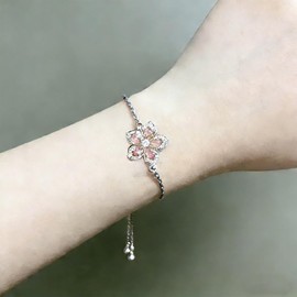 Lyfange 2PCS Spinning Flower Fidget Bracelet for Anxiety Rhinestone Flowers Bracelets for Women Adjustable Statement Bracelets Sparkly Cubic Zircon Worry Relieving Wrist Jewelry Accessories
