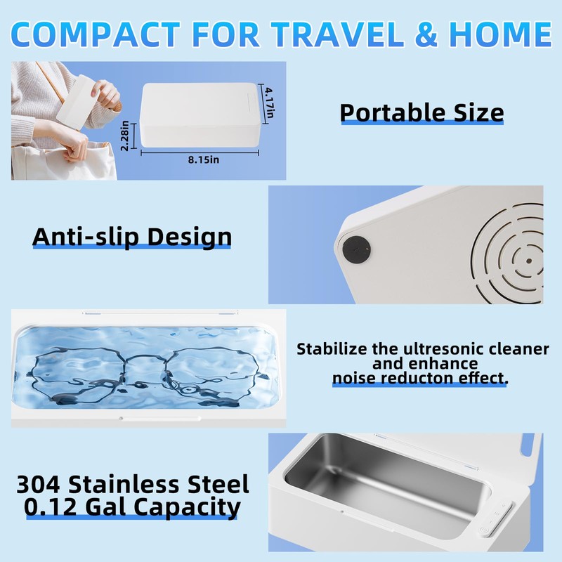 lunakind Ultrasonic Jewelry Cleaner Eyeglass Cleaner with 450ml Capacity: Pod