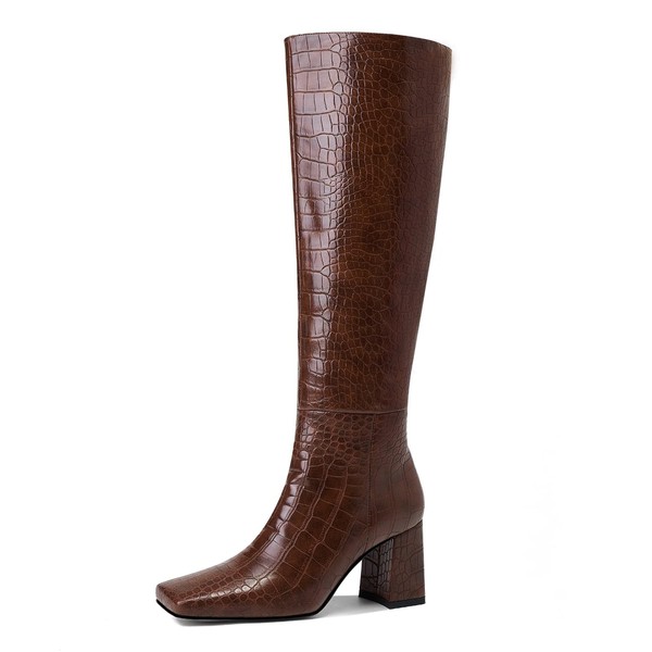 Women's Knee High Boots Chunky Heel Square Toe High Heel