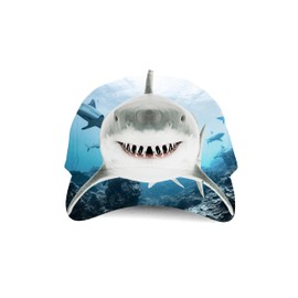 BRIEF INSANITY Kids Shark Animal Hat – Durable Blue Baseball Cap with Adjustable Snapback Strap – Fun Shark Print for Boys & Girls