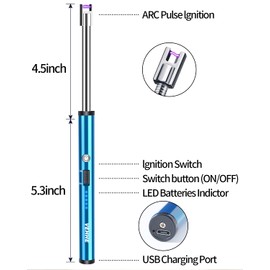VEHHE Rechargable Lighter, Electric USB with LED Battery Display Safety Switch Longer Flexible Neck Arc Candle Lighter for Camping Cooking BBQs