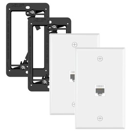 VCE UL-Listed Ethernet Wall Plate, 1-Port CAT6 Wall Plate and Jack, RJ45 Keystone Wall Outlet with Single Gang Low Voltage Mounting Bracket, White 2-Pack