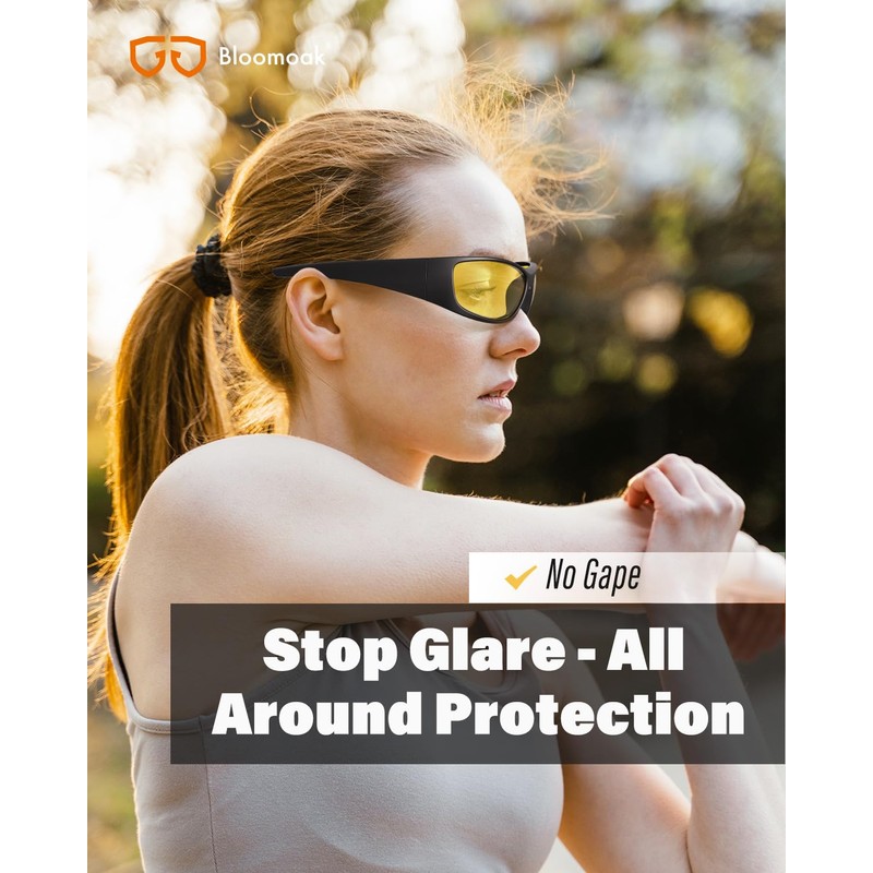 Bloomoak Night Driving Glasses, Wrap Around for Side Shields Provide