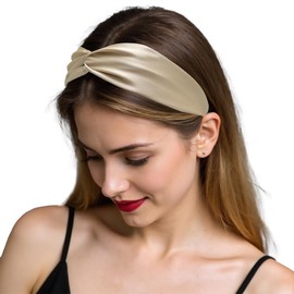 ZLYC Mulberry Silk Headband Elastic Twist Knotted Head Bands for Women's Hair(Solid Pale Beige),One Size