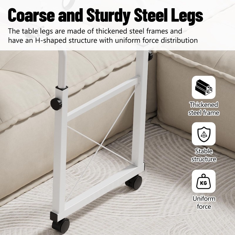Overbed Table with Wheels, Overbed Desk with Adjustable Length and