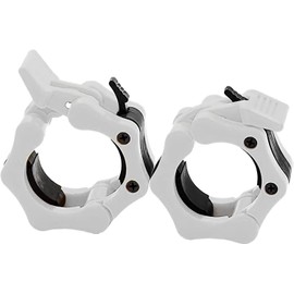Clout Fitness Pro Elite Olympic Barbell Clamps Collars Quick Release Pair of Locking Weight Clips Fit 2 Inch Barbell for Weightlifting (White)