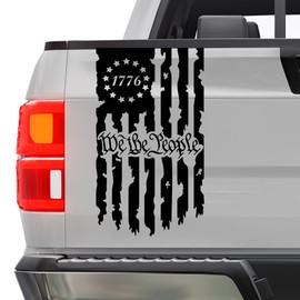 We The People Decal Betsy Ross 1776 Distressed American Flag Tailgate Truck Decals Vinyl Stickers USA Patriotic fits Most Pickup Trucks (10" x 18" in, Black)