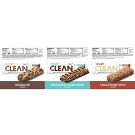 Ready Clean Protein Bars, Variety pack, Chocolate Peanut Butter, Chocolate Chip, Dark Chocolate Coconut Almond, 5 servings per case, total 3 cases/15 individual servings.