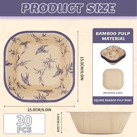 Cherypick Paper Bowls 16 oz/470 ml, 30 Pack Bamboo Pulp Square Bowls