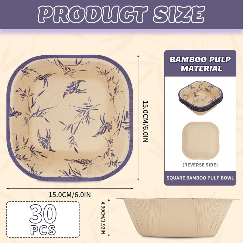 Cherypick Paper Bowls 16 oz/470 ml, 30 Pack Bamboo Pulp