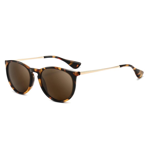 SUNGAIT Vintage Round Sunglasses for Women Men Classic Retro Designer Style(Polarized Brown Lens/Leopard Frame (Glossy Finish)) 1567BWKC
