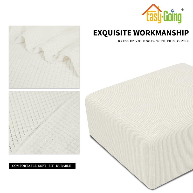 Easy-Going Stretch Square Ottoman Cover 30x30x15inch Cream