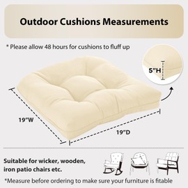 HOMELYSIAN 19x19 Outdoor Chair Cushions Set of 2, Tufted Wicker Patio Furniture Cushions, Thick Outdoor Seat Cushions for Lawn Chairs, Overstuffed and Water Resistant, Beige