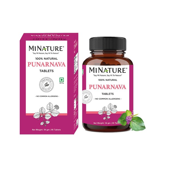 Punarnava Tablets by mi Nature| 90 Tablets, 1000 mg| 45 Days Supply| Herbal Tablets| Vegan | Boerhaavia diffusa| from India