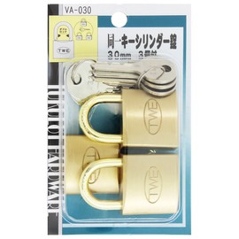 Wake Sangyo TWE VA-030 Keyed Cylinder Lock, Brass, 1.2 inches (30 mm) Door, Crime Prevention, Includes 3 Main Units