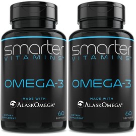 SmarterVitamins (Paquete de 2) Aceite de pescado Omega 3 Smarter, sabor a frutos rojos, sin eructos ni sabor, 2000 mg, potente DHA EPA Brain OMEGA3...